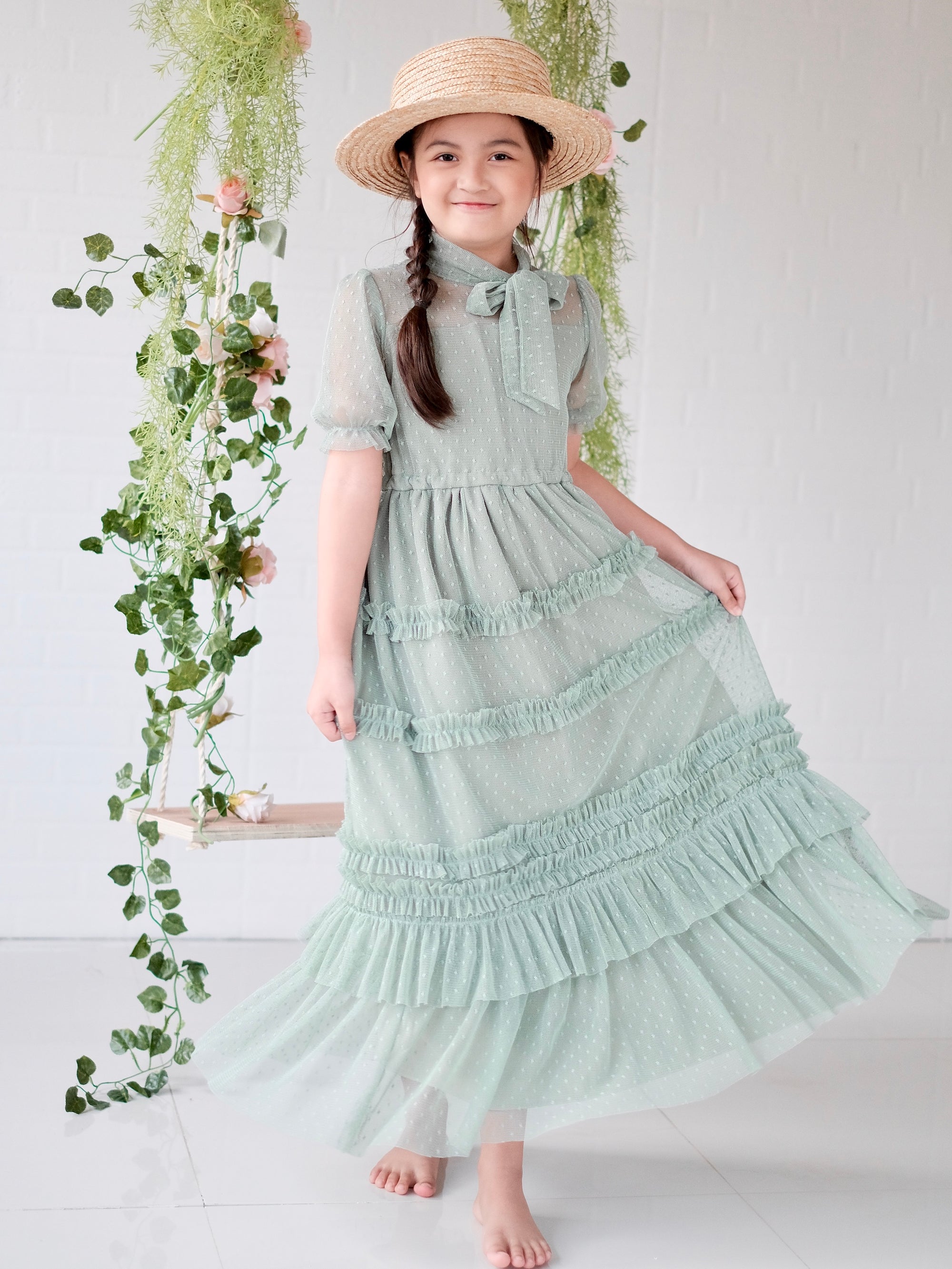Ivy Dotted Tulle Dress | Sage