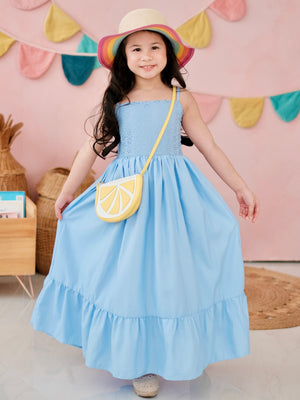 Amelia Dress in Baby Blue Broderie