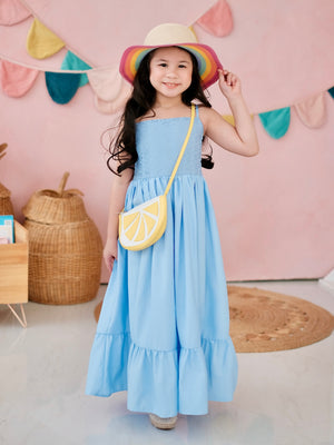 Amelia Dress in Baby Blue Broderie