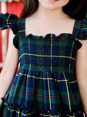 Amina Dress in Hunter Green Tartan