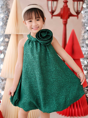 Palma Bubble Dress in Green Jacquard