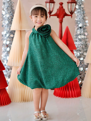 Palma Bubble Dress in Green Jacquard