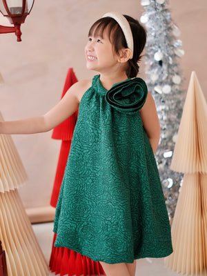 Palma Bubble Dress in Green Jacquard