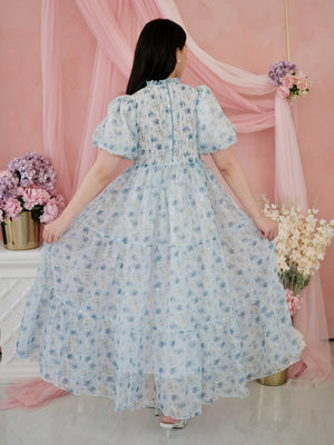 Sabrina Dress Women | Maxi Baby Blue Organza Floral