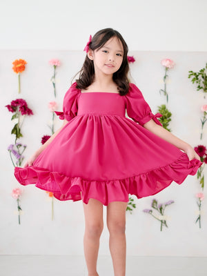 Maisie Dress in Magenta | Set with Bow Clip