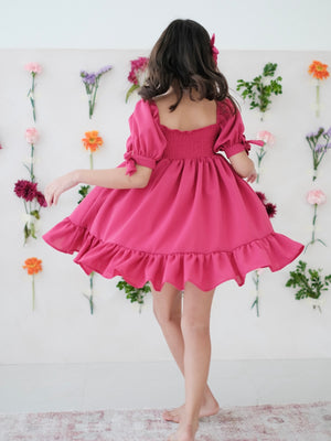 Maisie Dress in Magenta | Set with Bow Clip