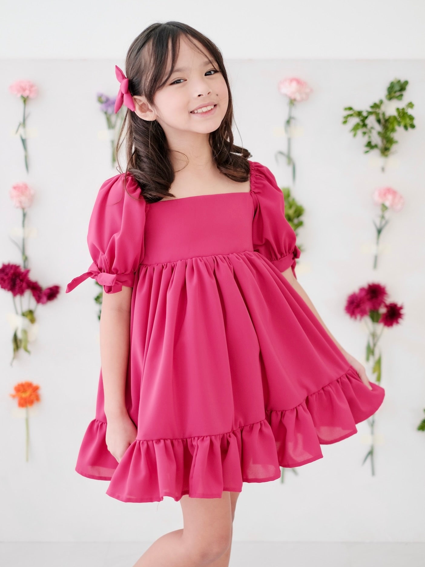 Maisie Dress in Magenta | Set with Bow Clip