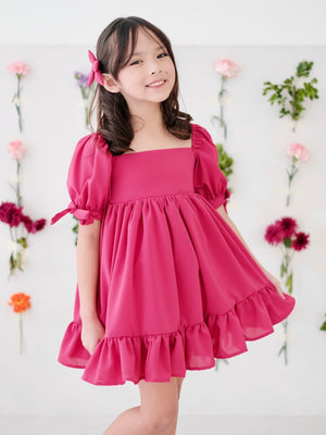 Maisie Dress in Magenta | Set with Bow Clip
