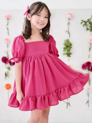 Maisie Dress in Magenta | Set with Bow Clip