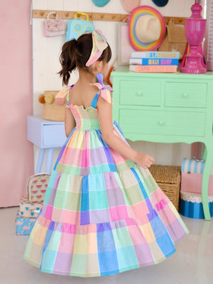 Eden Long Midi Dress | Rainbow Plaid Linen
