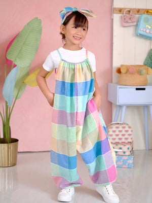 Sola Jumpsuit | Rainbow Plaid Linen