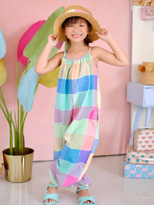 Sola Jumpsuit | Rainbow Plaid Linen