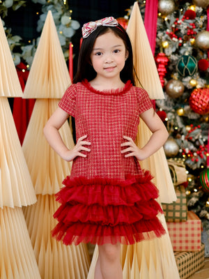 Jacquette Dress in Burgundy Tweed