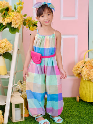 Sola Jumpsuit | Rainbow Plaid Linen