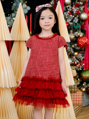 Jacquette Dress in Burgundy Tweed
