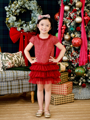 Jacquette Dress in Burgundy Tweed