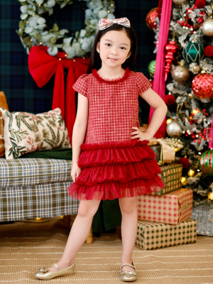 Jacquette Dress in Burgundy Tweed