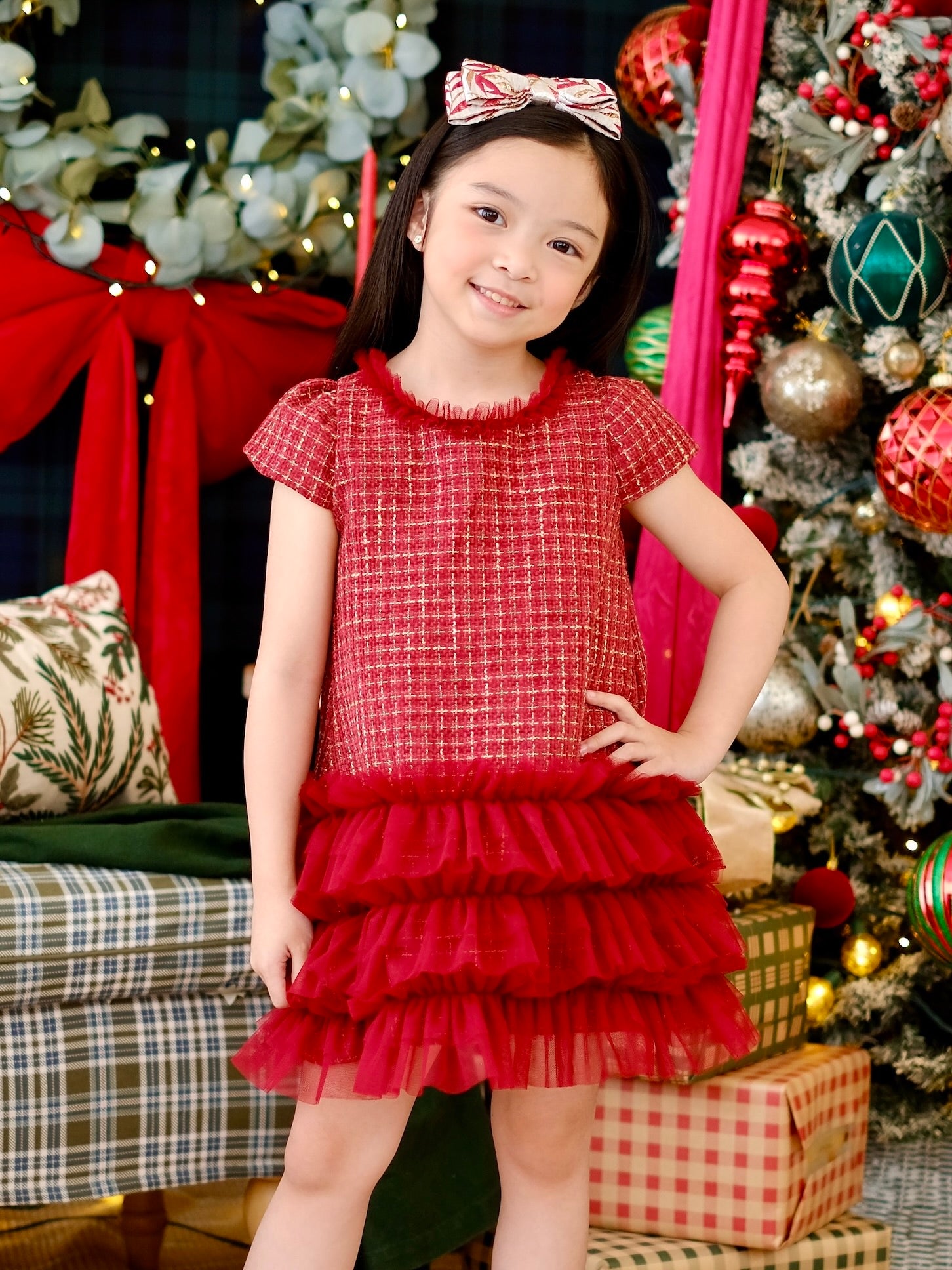 Jacquette Dress in Burgundy Tweed