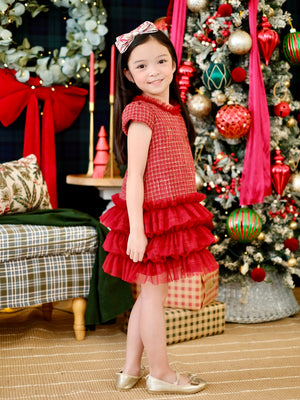 Jacquette Dress in Burgundy Tweed