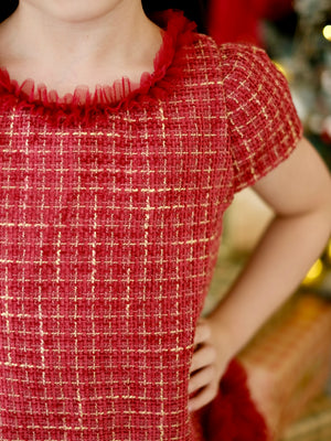 Jacquette Dress in Burgundy Tweed