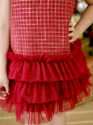 Jacquette Dress in Burgundy Tweed