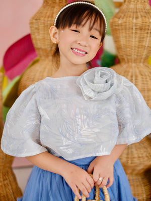 Carmelita Embroidered Top | Dusty Blue