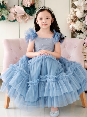 Lilianne Long Midi Dress | Dusty Blue