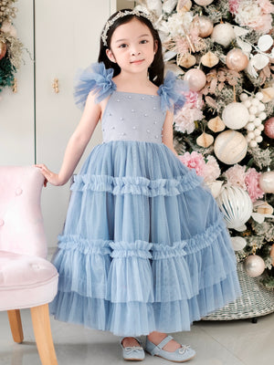 Lilianne Long Midi Dress | Dusty Blue