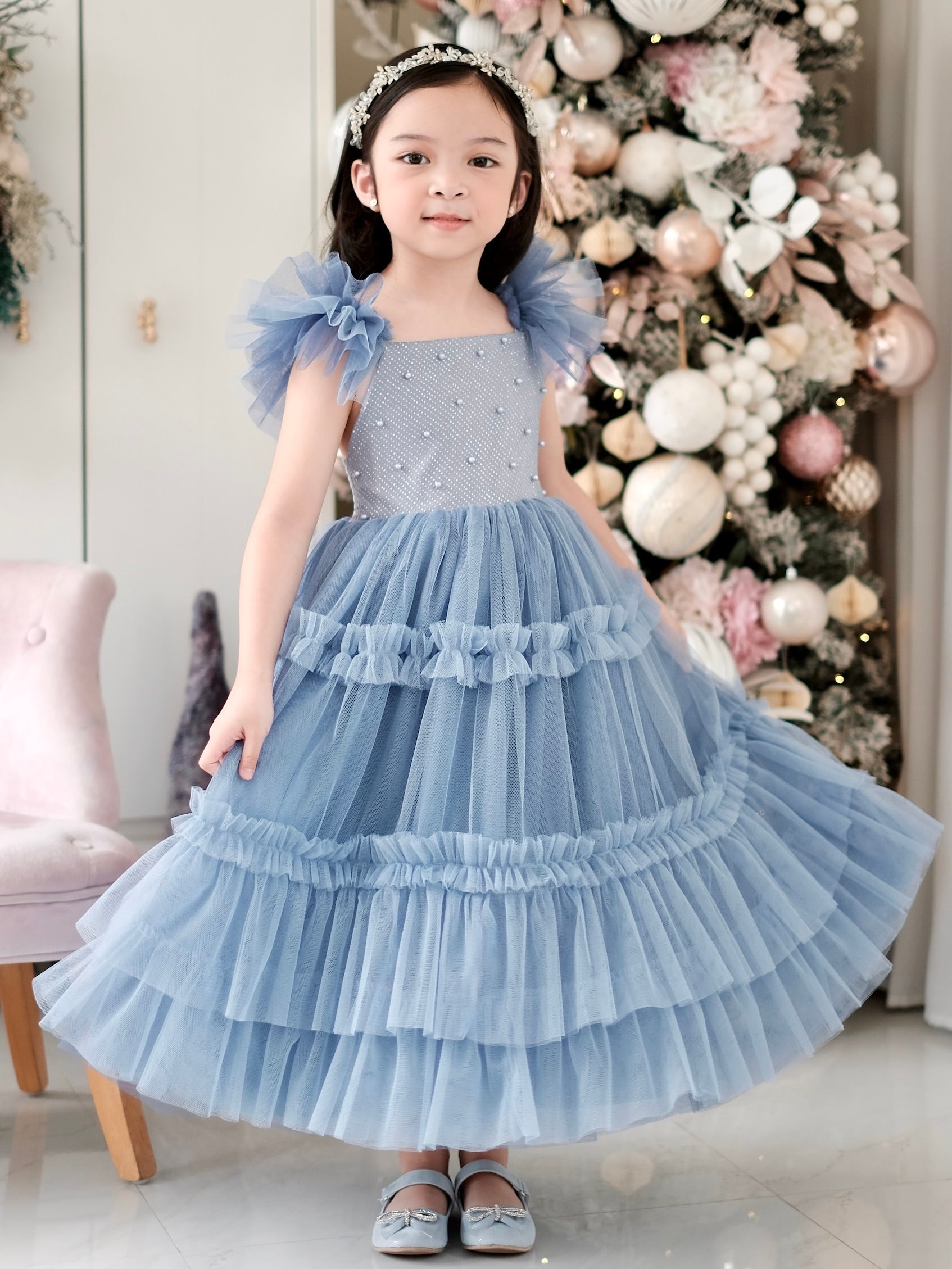 Lilianne Long Midi Dress | Dusty Blue