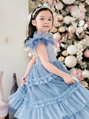 Lilianne Long Midi Dress | Dusty Blue