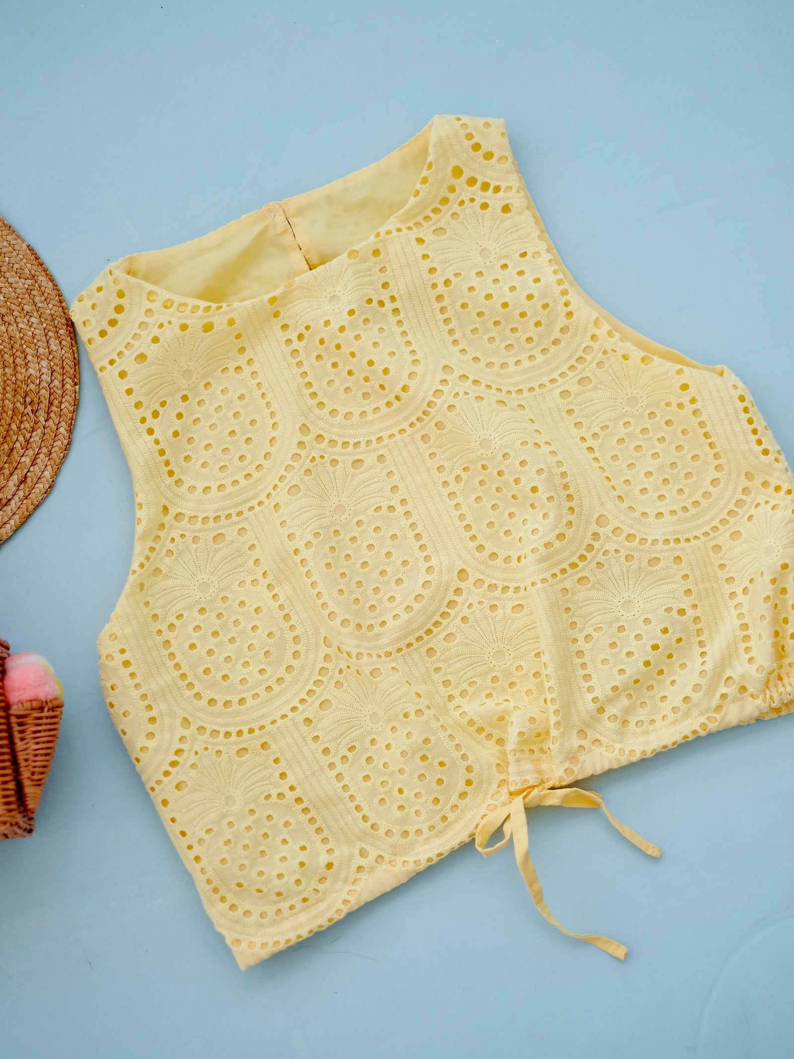 Aila Drawstring Top - Women | Yellow Broderie