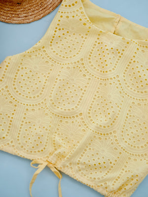 Aila Drawstring Top - Women | Yellow Pineapple Broderie | Pre-order