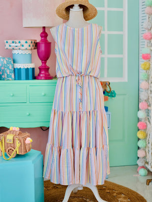 Minka Tiered Skirt | Rainbow Stripes | Women
