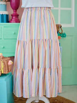 Minka Tiered Skirt | Rainbow Stripes | Women