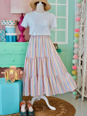 Minka Tiered Skirt | Rainbow Stripes | Women