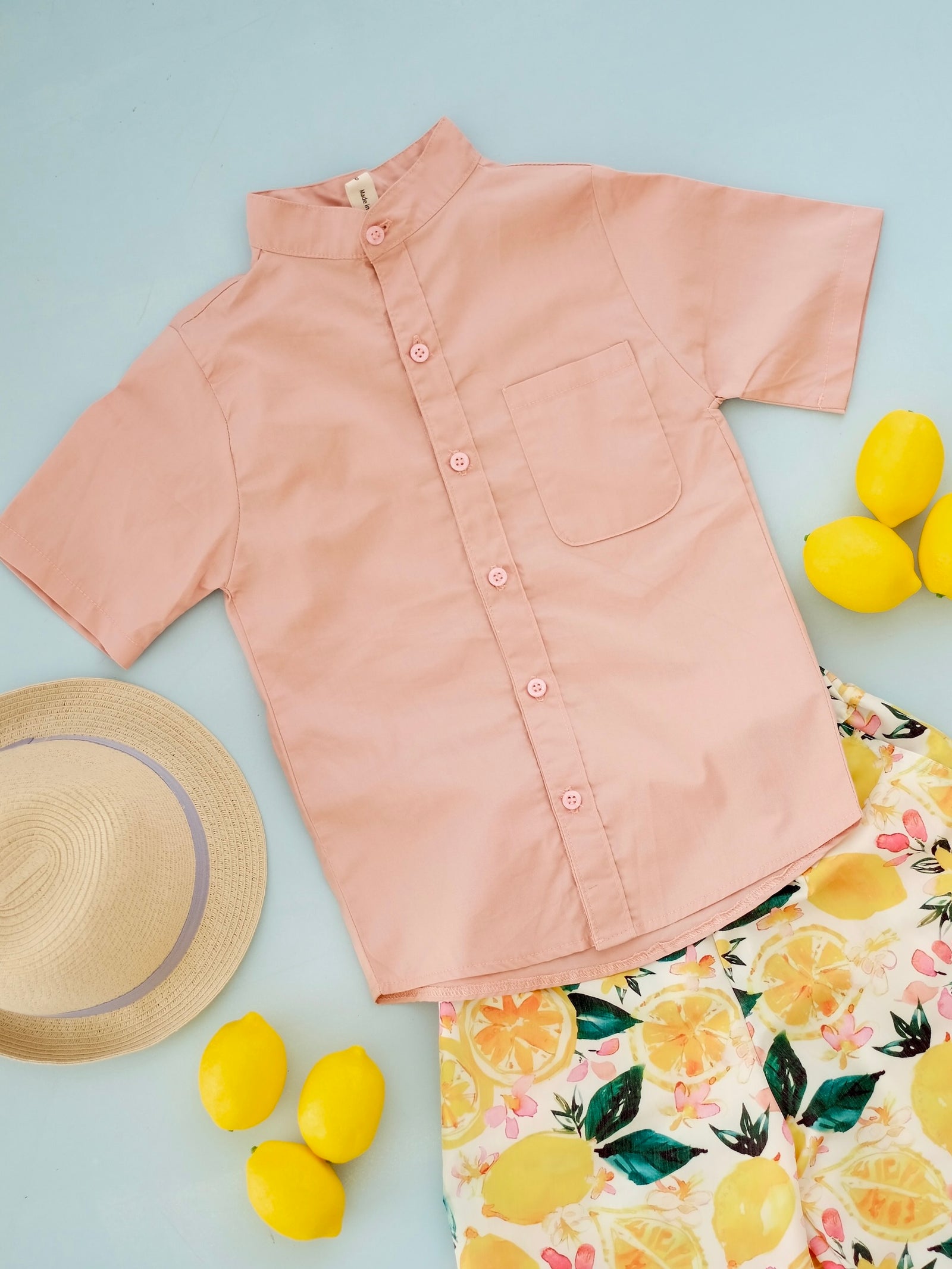 Collarless Button Down Shirt | Boys | Dusty Pink