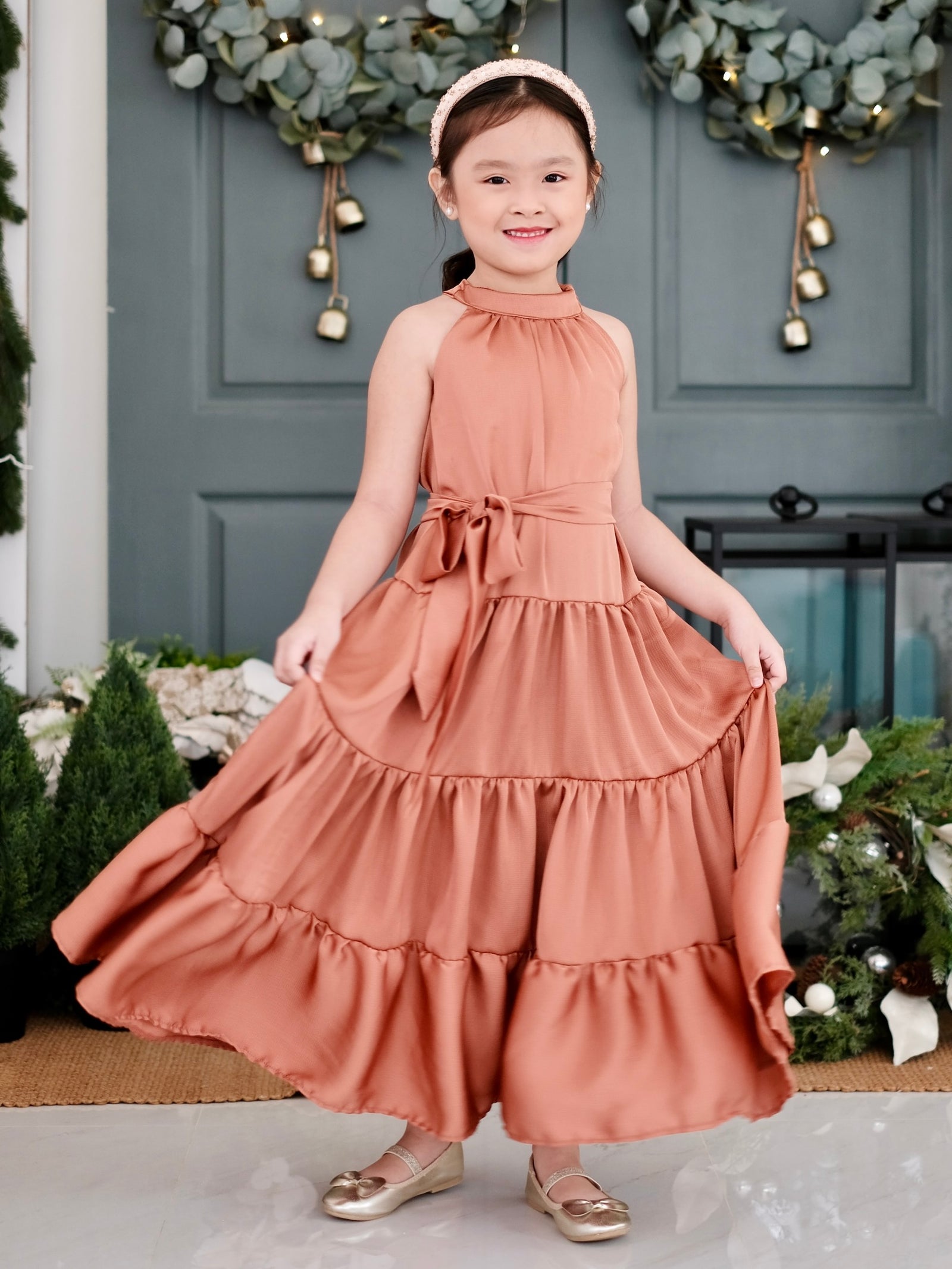 Palma Maxi Dress with Sash | Pale Copper