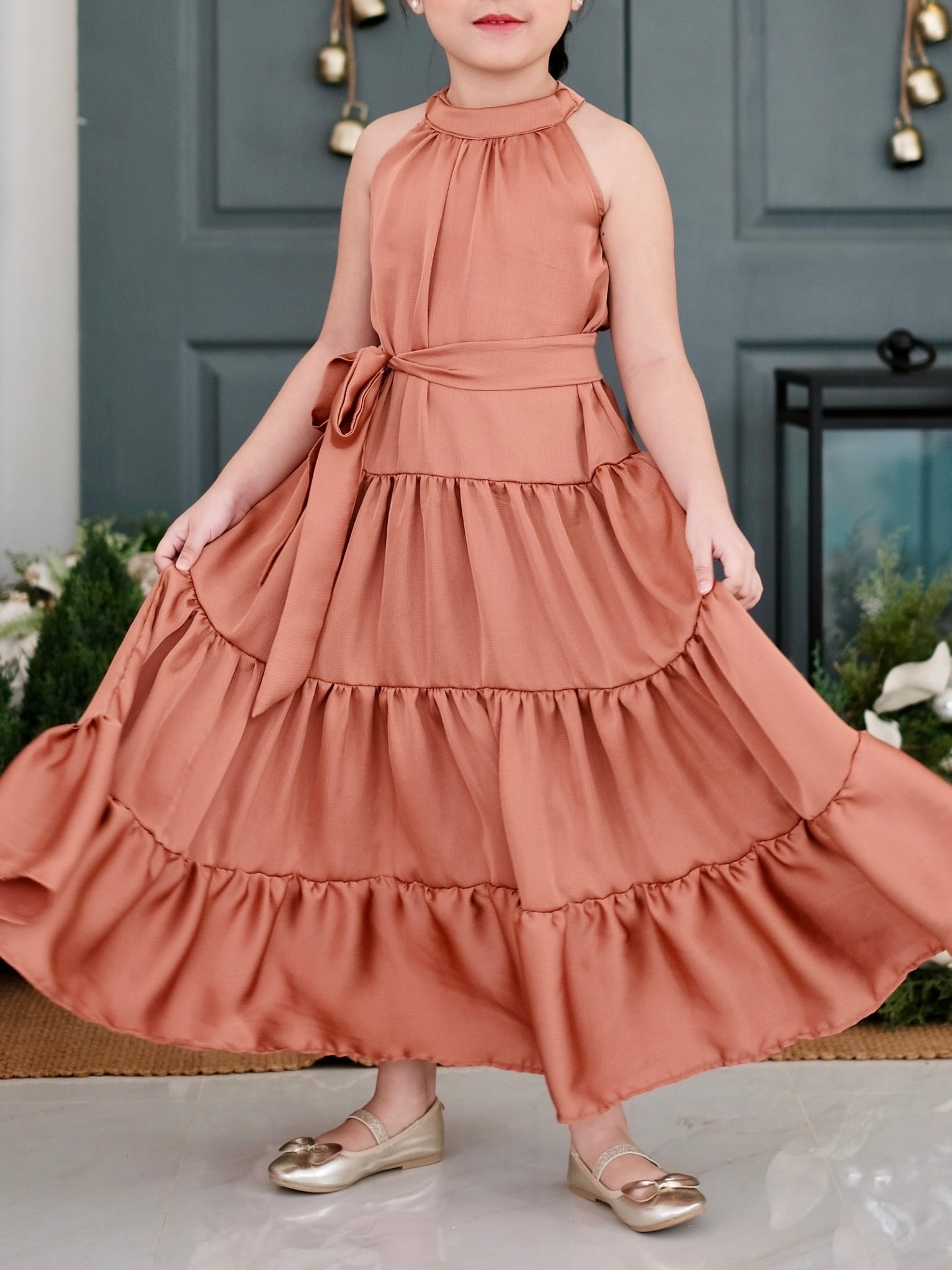 Palma Maxi Dress with Sash | Pale Copper