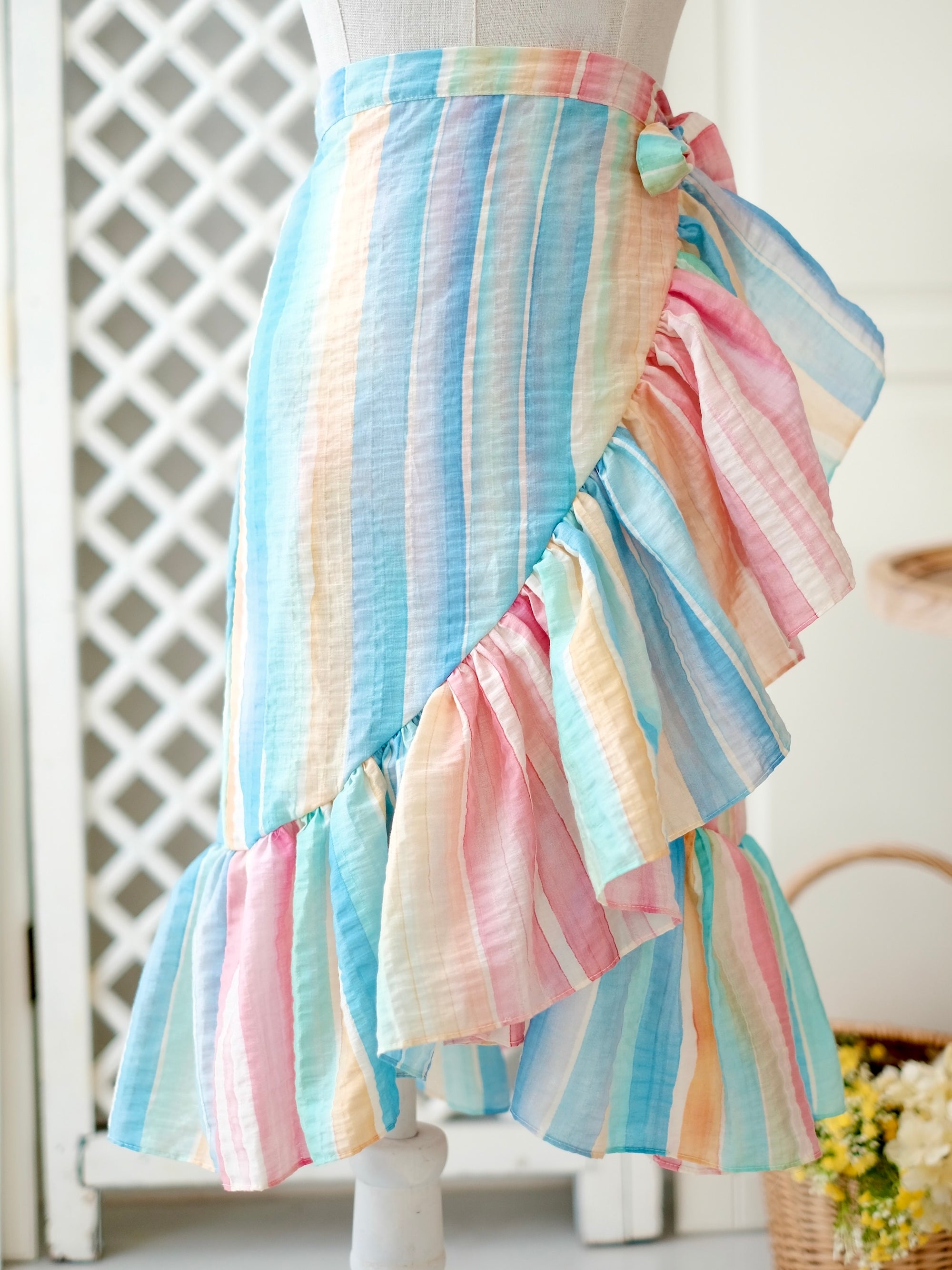 Amparo Wrap Skirt in Pastel Stripes