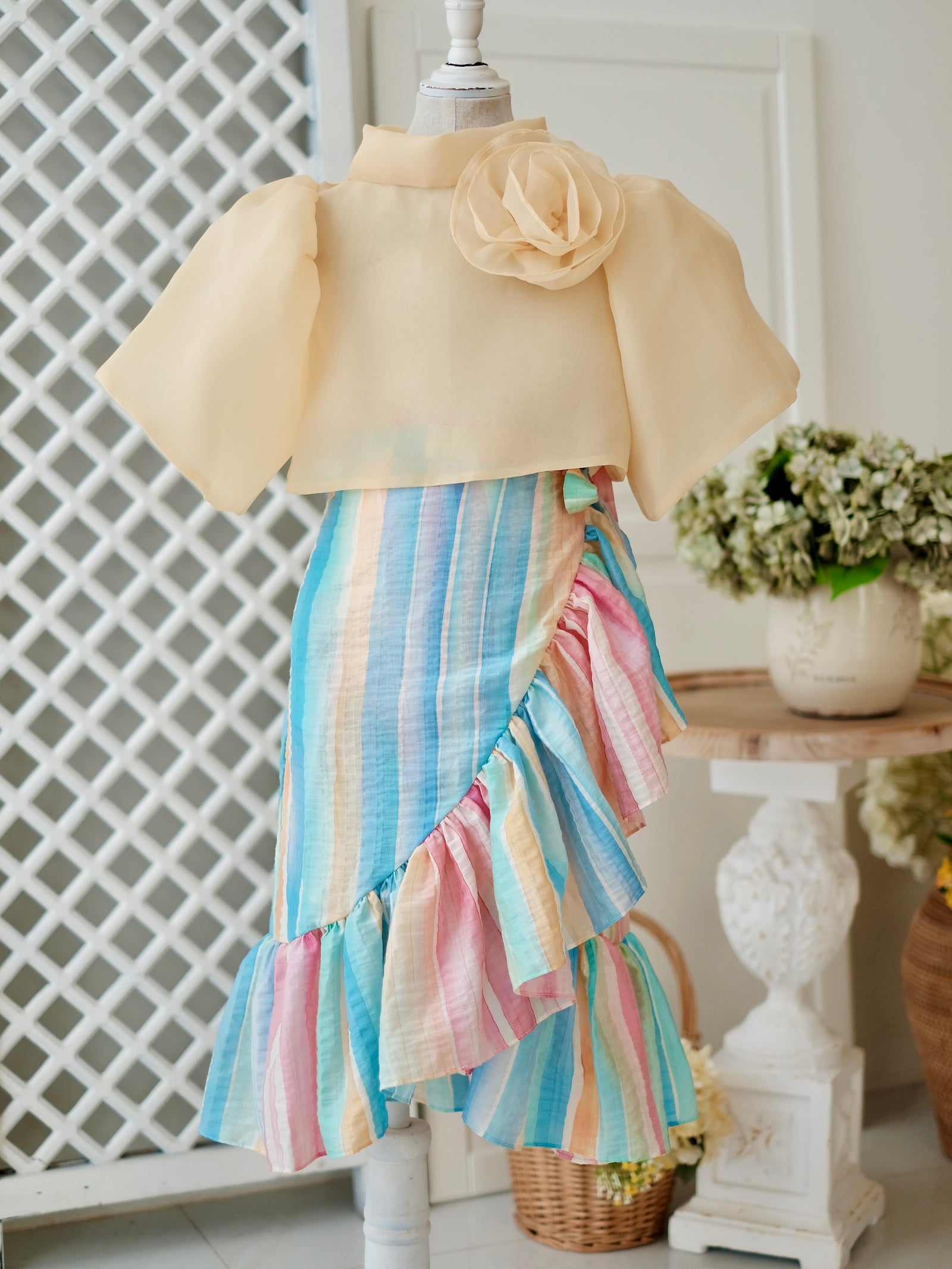 Amparo Wrap Skirt in Pastel Stripes