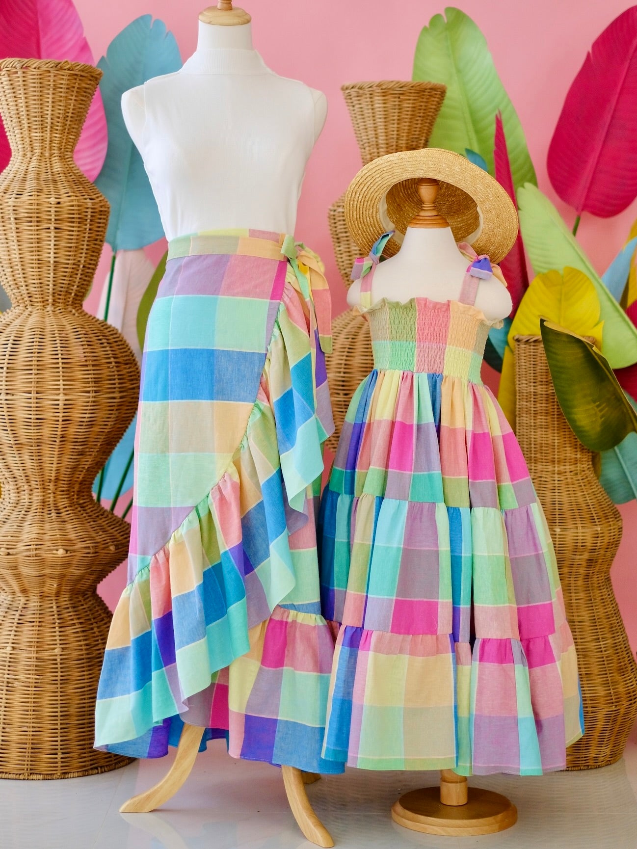 Amparo Linen Wrap Skirt | Rainbow Plaid