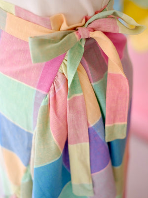 Amparo Linen Wrap Skirt | Rainbow Plaid