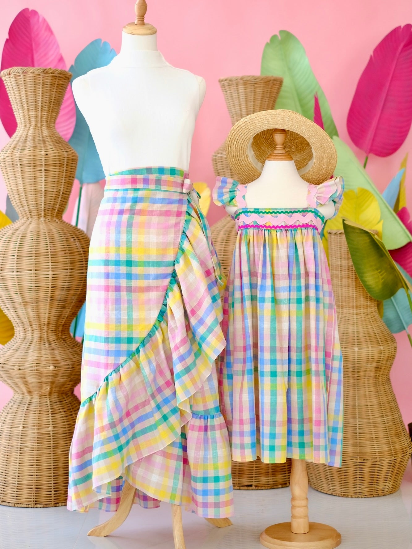 Amparo Linen Wrap Skirt | Rainbow Gingham