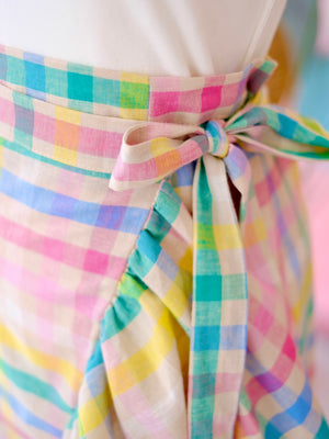 Amparo Linen Wrap Skirt | Rainbow Gingham