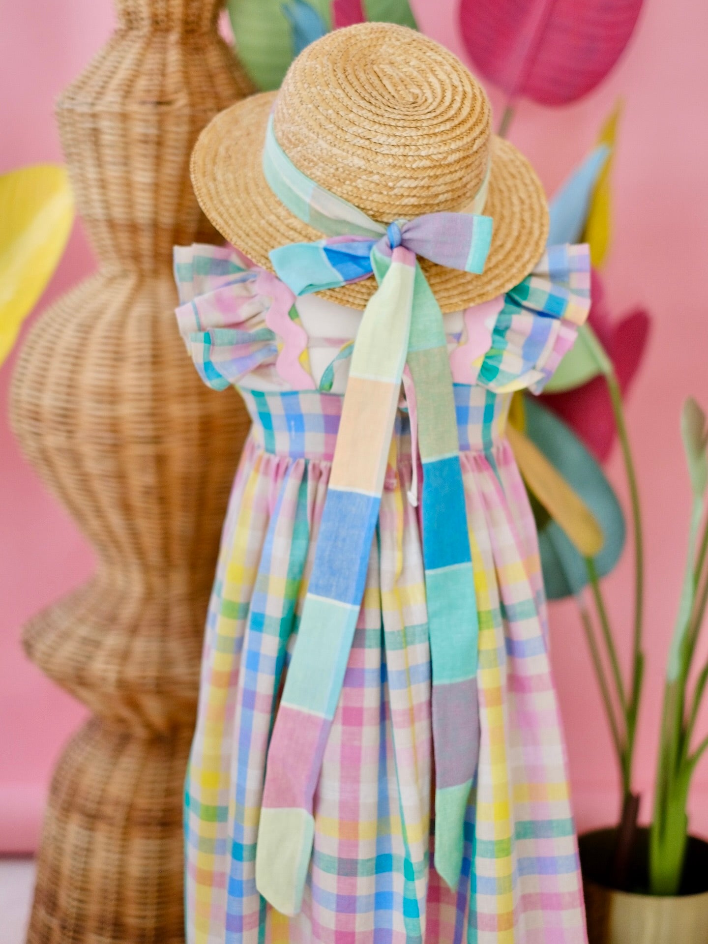 Linen Sash | Rainbow Plaid