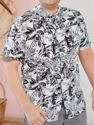 Men Collarless button-down shirt | Black