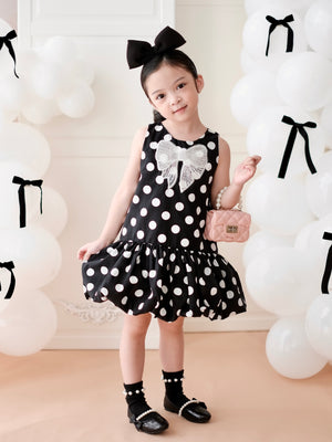 Vania Polka Dot Bubble Dress in Black | Pre-order