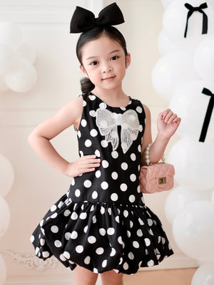 Vania Polka Dot Bubble Dress in Black | Pre-order