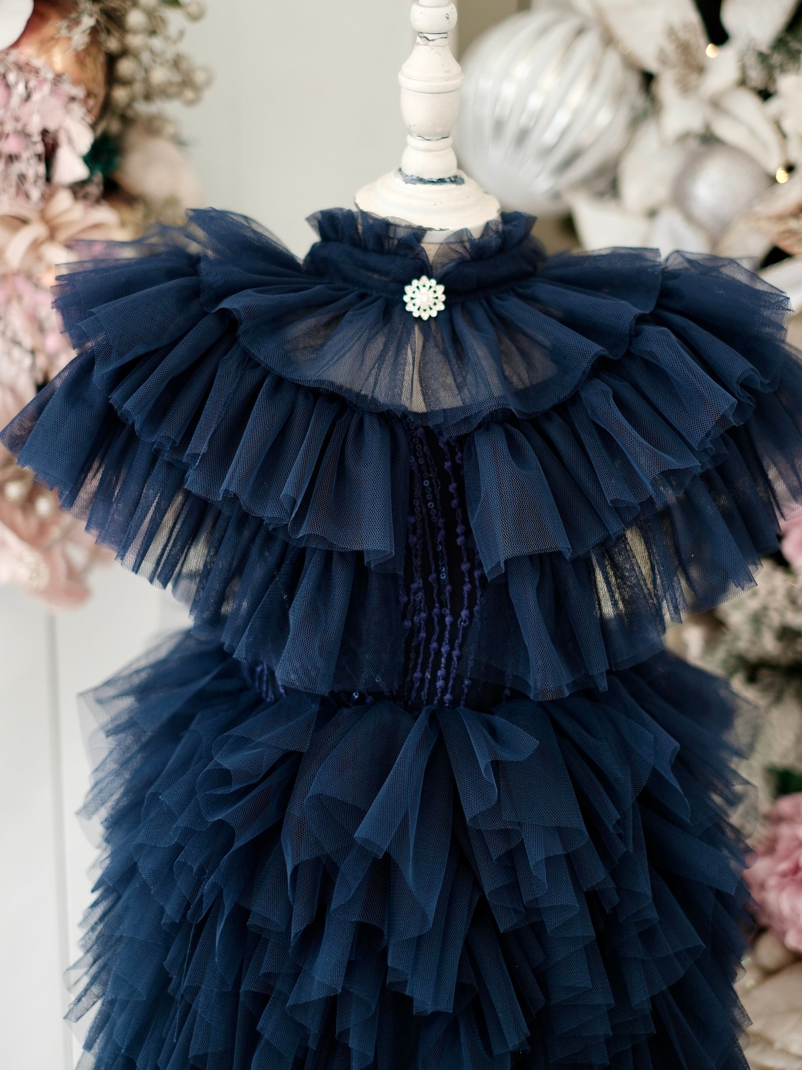 Vella Tulle Cape with Brooch | Midnight Blue | Pre-order