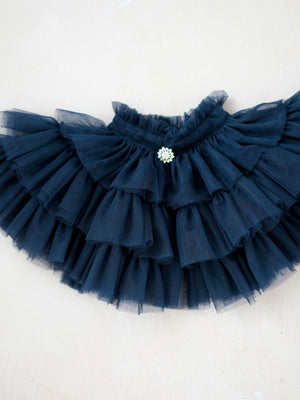 Vella Tulle Cape with Brooch | Midnight Blue | Pre-order